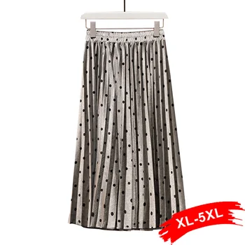 

Plus Size Women Polka Dot Velvet Mid Long Skirts 4xl 5xl Spring Autumn Elastic High Waist Maxi Skirts Casual Pleated Skirt Tutu