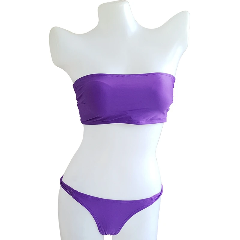

Net Back Bikini Set Bandeau Top Scrunch Butt Swimwear Sexy Cutting Tiny Bikini Swimming Suit Women Crochet Purple Bikini