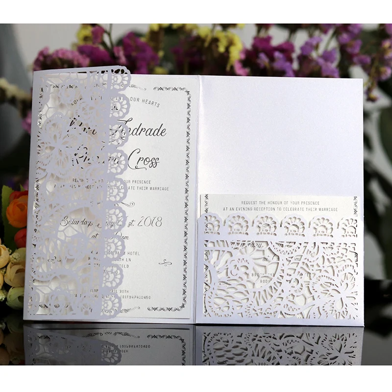 

50pcs Elegant Hollow Laser Cut Wedding Invitation Card Greeting Card Customize Business Wedding With RSVP Card Party Supplies