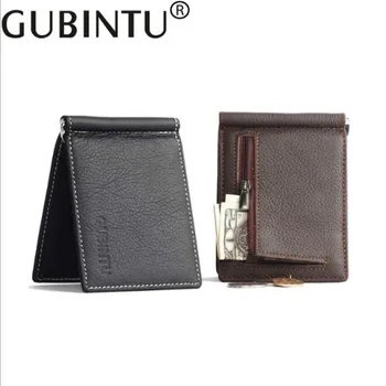 

Fashion Unisex Genuine Leather Money Clips 2020 Black Brown 2 Folded Open Clamp For Money With Zipper Coin Pocket Free Shipping