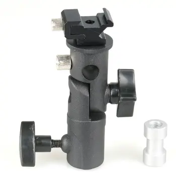 

E Type Metal Flash Bracket Universal Hot Shoe Speedlite Umbrella Holder With 1/4" to 3/8" Screw Mount Swivel Adapter