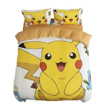 

Home Textile Cartoon Pokemon Pikachu Bedding Set Duvet Cover Flatsheet Pillowcases Twin Queen Children Bedroom Decor