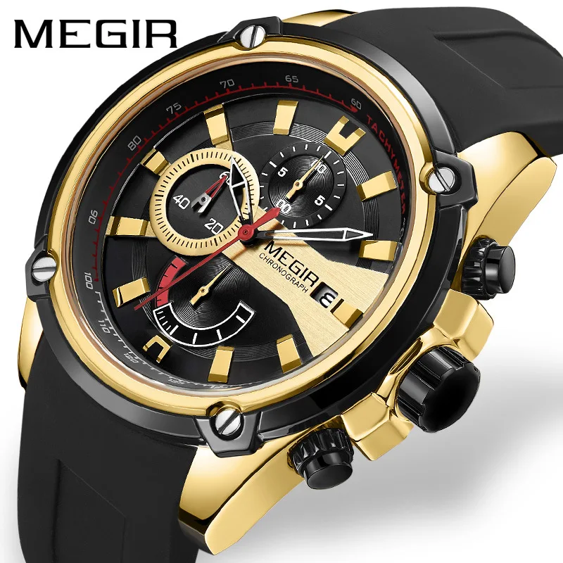 

Megir Natural Detox Gainer MEN'S Watch True Eye Multi-functional Sports Silicone Quartz Watch Men2086