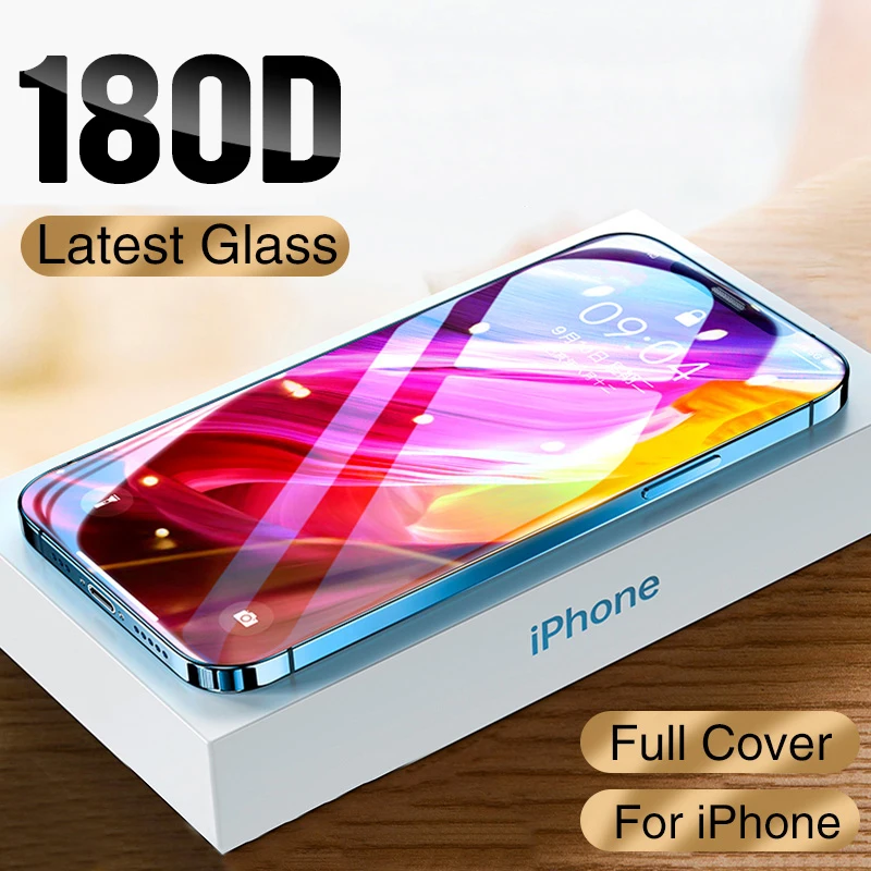 180D полное покрытие закаленное стекло для iPhone 11 12 13 Pro MAX X XS XR защита экрана на Mini