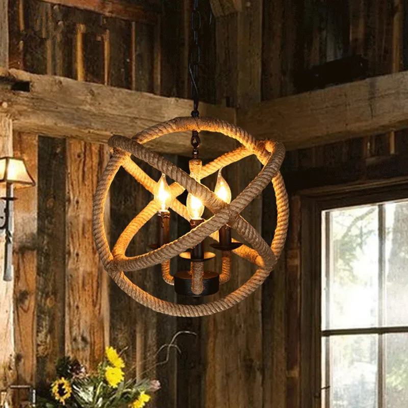 

Industry Restaurant One Lamp Hemp Rope Lamp Continuous System Rural Originality Bar Counter Coffee Bar Hemp Rope Ring A