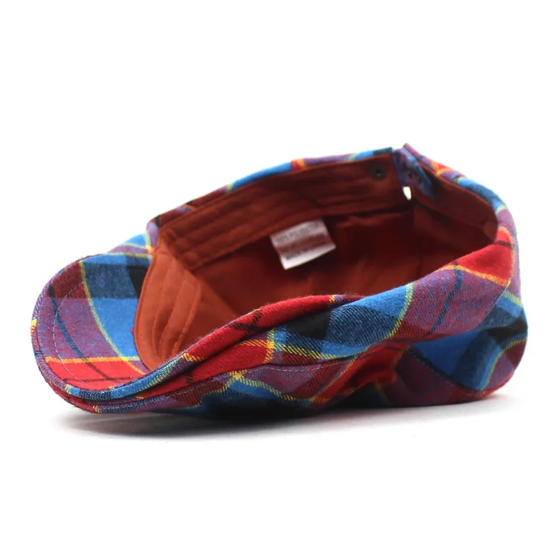 Newsboy Hat Spring Summer Plaid Cotton Men Flat Peaked Cap Women Painter Beret 30