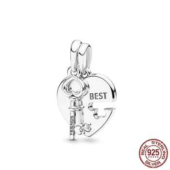 

JrSr new 100% 925 Original Best Friends Heart & Key Pendants Charms fit Pandora Bracelets Women DIY Jewelry Free shipping