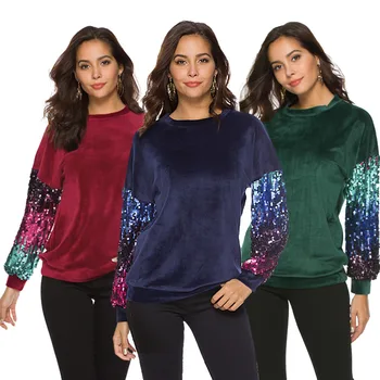 

2019 sweatshit Pullover sudadera mujer Women Sweatshirt Casual Long Sleeve Sequin O-Neck lady Sequined blusas mujer de moda top