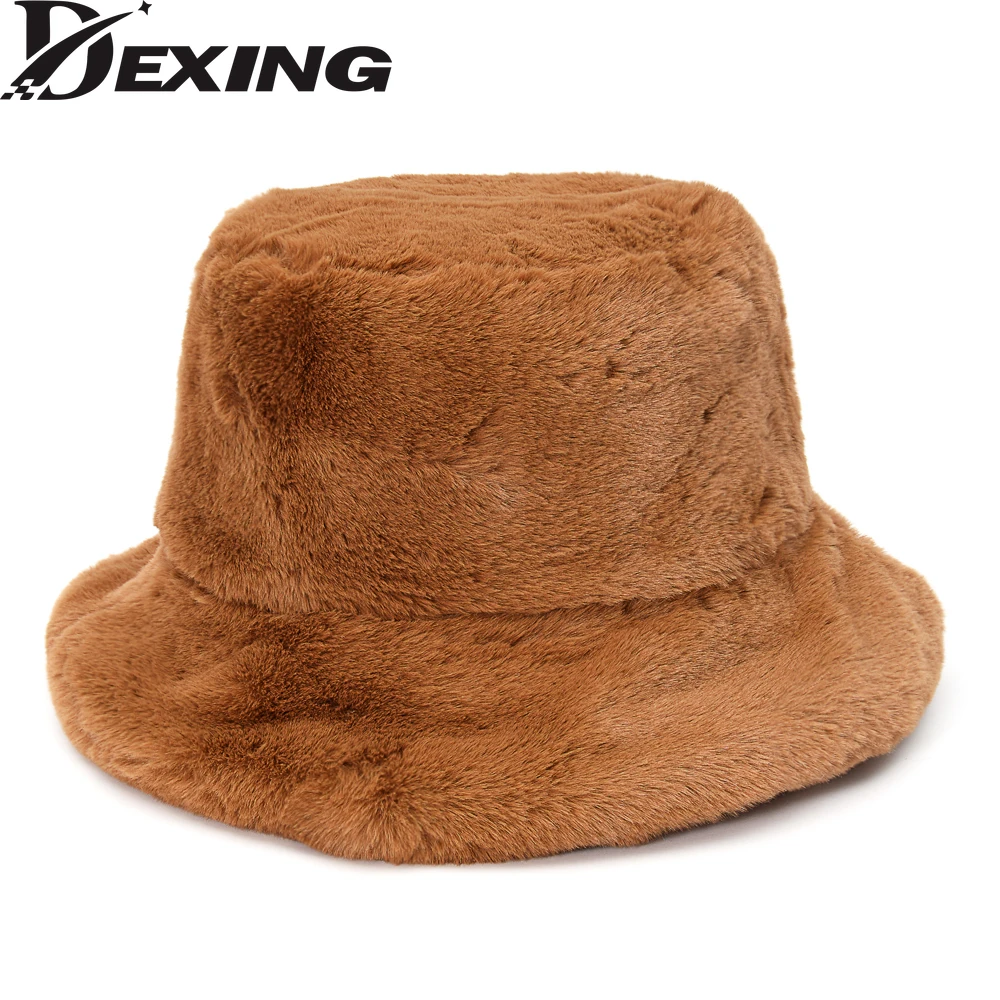 

Fashion Solid faux fur Winter Bucket Hat For Women soft Warm Thickened fisherman hats Girl lady panama Outdoor Fishing Cap