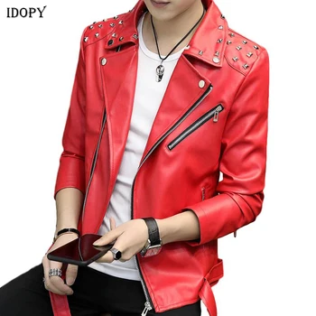 

Idopy Men`s Faux Leather Jacket Rivet Studded Slim Fit Multi Zippers Motorcycle Outerwear Jacket and Coat For Male