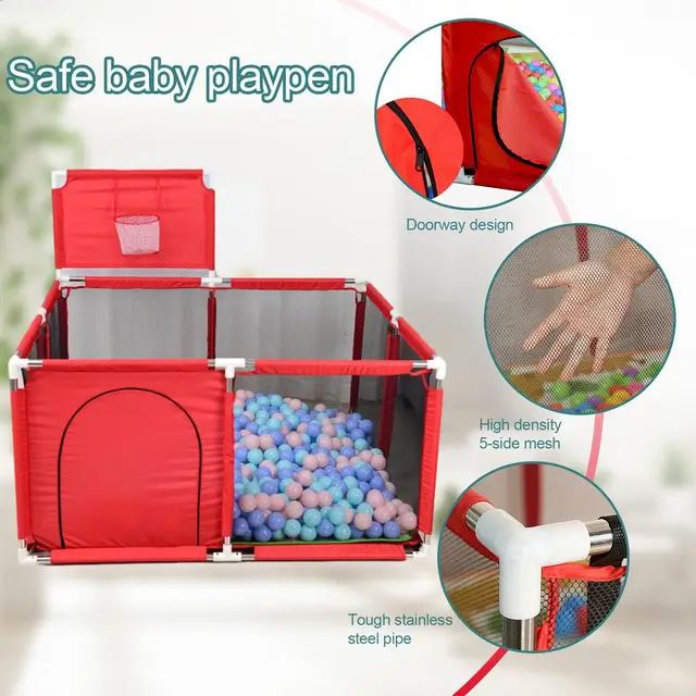 Baby Playpens Ball Pool With Basketball Hoop Extra Large Baby Mesh Fence Indoor Outdoor Playground Dry Pool Playpen For Children 3