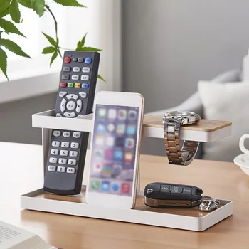 

Simple Desktop Storage Shelf Jewelry Remote Control Storage Shelf Mobile Phone Clock Earring Key Iron And Wood Holder
