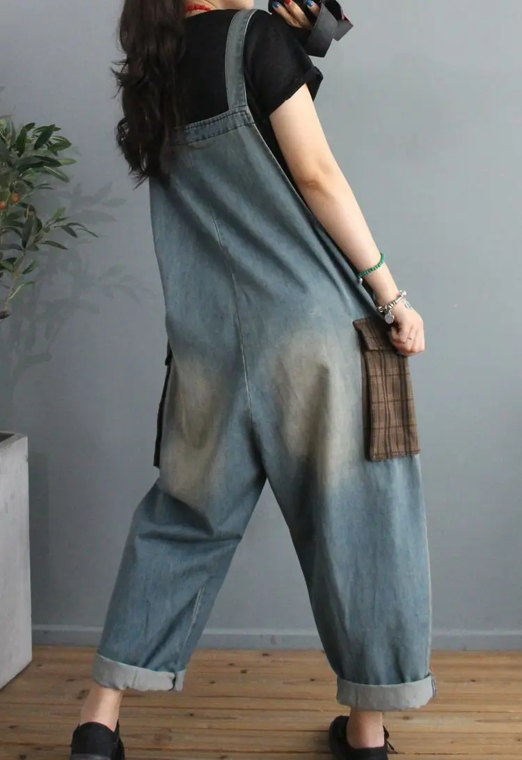 Max LuLu 2020 New Autumn Korean Fashion Designer Womens Plaid Denim Trousers Ladies Printed Vintage Jeans Casual Loose Overalls