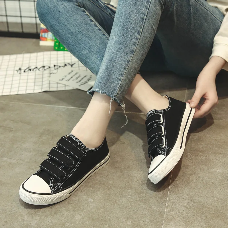 

Velcro Canvas Shoes Student Korean-style Flat Board Shoe Harajuku Ins2019 New Style Cloth Shoes