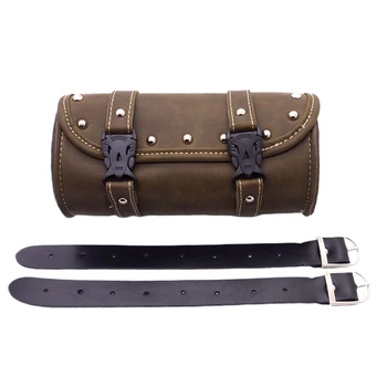

New Travel Front Rear Handle Tool Bag Accessories Racing Outdoor Retro Motorcycle Saddlebag PU Leather With Straps Storage Pouch