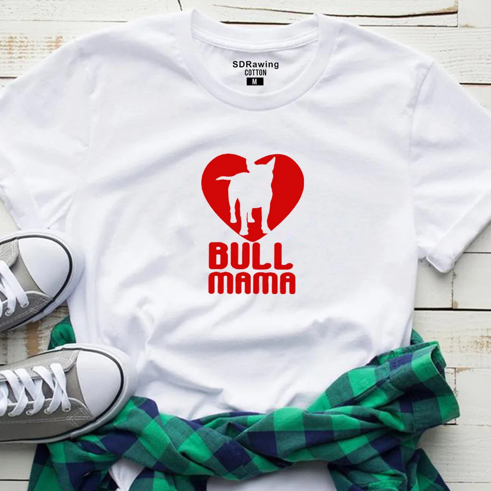 Женская футболка с фотографией терьера Bull Mama ручная Футболка с принтом Bullterrier lover gift idea Psiakrew Женская футболка из хлопка - Цвет: white