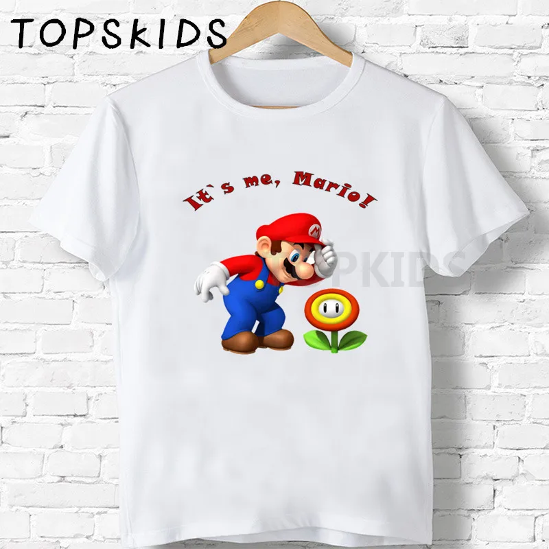 Детские футболки с героями мультфильмов «Super Mario Bros» Забавные топы для маленьких мальчиков и девочек, детская летняя футболка с круглым вырезом HKP5222