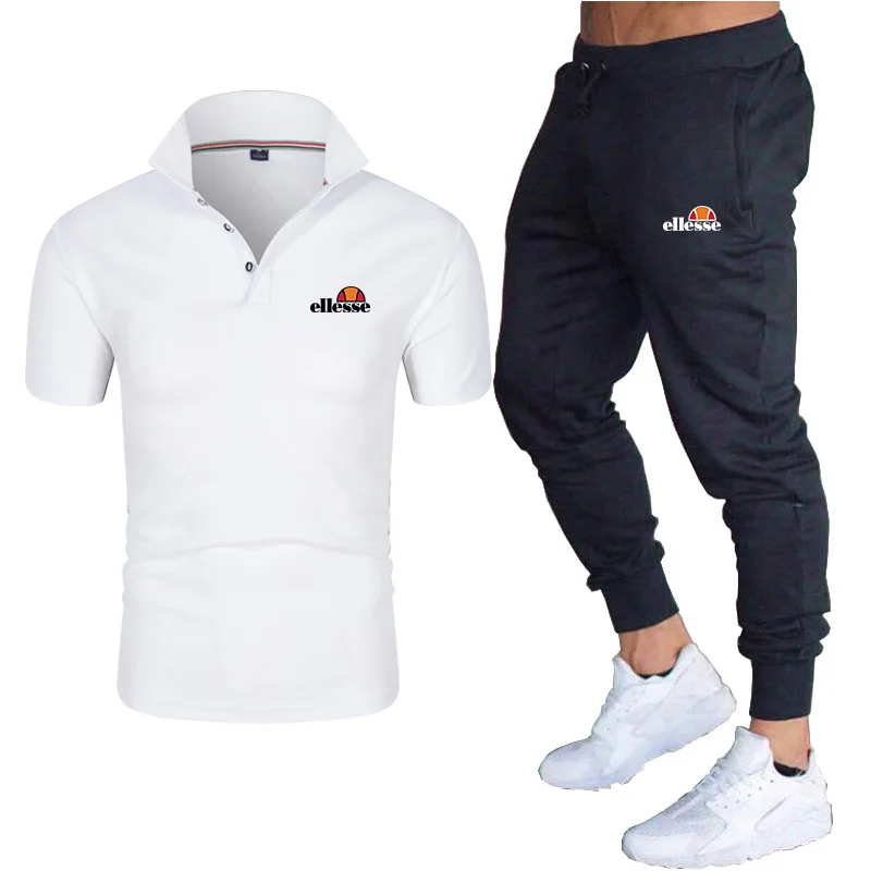 Camiseta con estampado de alta calidad para hombre, Polo + Pantalones deportivos informales, Top de negocios de dos piezas con solapa, novedad de verano 2021