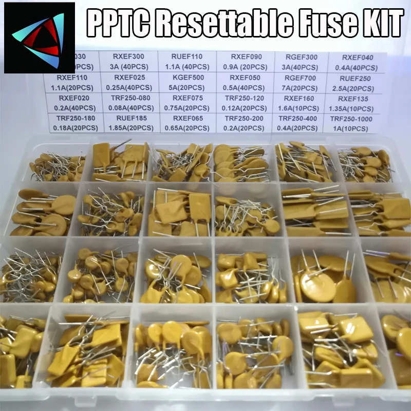 610 Stück, 24 Werte, Selbstwiederherstellungssicherung, sortiertes PPTC-KIT, 0,05 A, 0,1 A, 0,2 A, 0,25 A, 0,3 A, 0,4 A, 0,5 A, 0,75 A, 0,9 A, 1,1 A, 1,35 A, 2 A, 2,5 A, 3,75 A