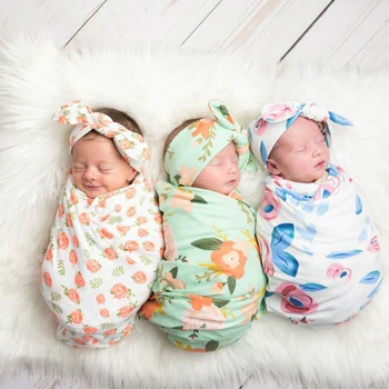 

Baby Infant Soft Sleeping Blanket Bag Floral Print With Headband Set Newborn Anti-kick Sleeping Bags Blankets