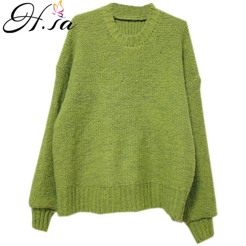 

H.SA 2019 Women Pull Sweaters Solid Color Lantern Sleeve Knit Jumpers Loose Oversized Candy Color Winter WARM Pull Sweaters
