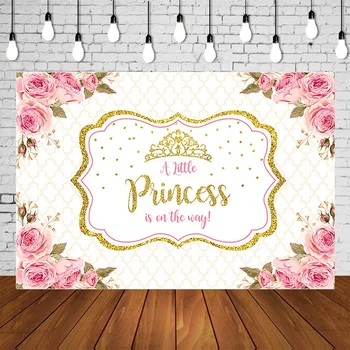 

pink floral gold glitter crown kids 1st birthday party backdrop baby girl baby shower photo background table wall Decor SM-651