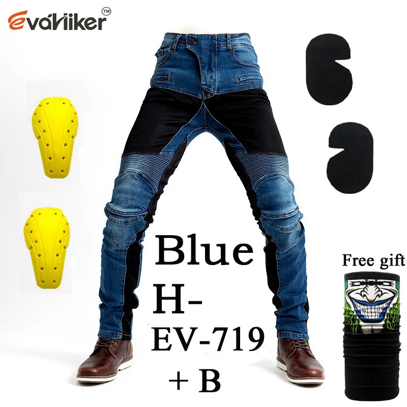 Новинка 719, черные дышащие сетчатые джинсы, мужские мотоциклетные защитные штаны, летние вентиляционные мотоциклетные штаны для верховой езды - Цвет: H-EV-719 Blue B