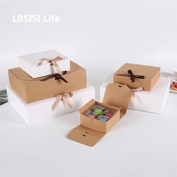 

LBSISI Life 10pcs Chocolate Bread Box Wedding Burthday DIY Handmade Gift Pack Cake Boxes And Packaging Child Favor With Ribbon