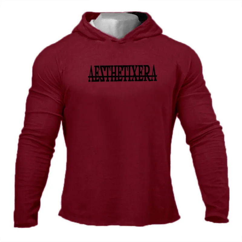 Осенняя хлопковая Спортивная футболка с капюшоном, Мужская футболка с длинным рукавом для бега, мужские футболки для тренировок, фитнеса, футболка Rashgard