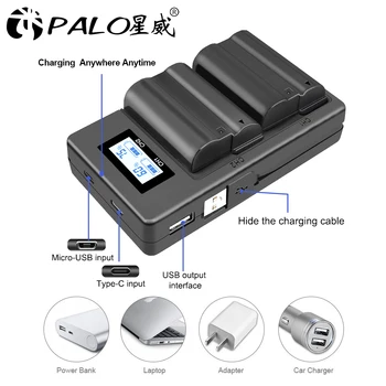 

PALO EN-EL15 ENEL15 EL15 Battery Charger LCD USB Dual Charger for Nikon D500,D600,D610,D750,D7000,D7100,D7200,D800,D800E,D810