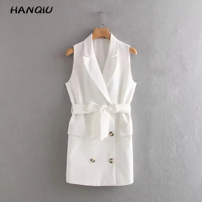 

2019 Autumn sleeveless veste blazer femme coats and jackets elegant bow white blazer double breasted blazer women outwear Korean