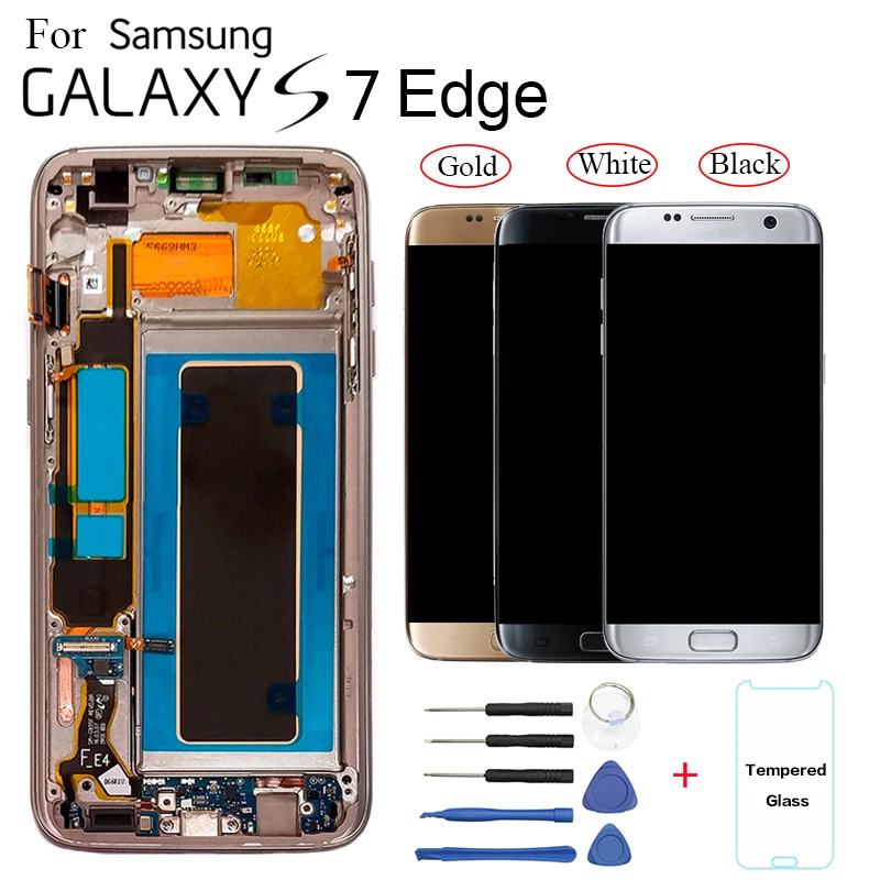 ЖК дисплей с рамкой AMOLED экран 5 дюйма для SAMSUNG s7 edge Pantalla G935F G935FD G935W8 G9350 G935K G935V|Экраны