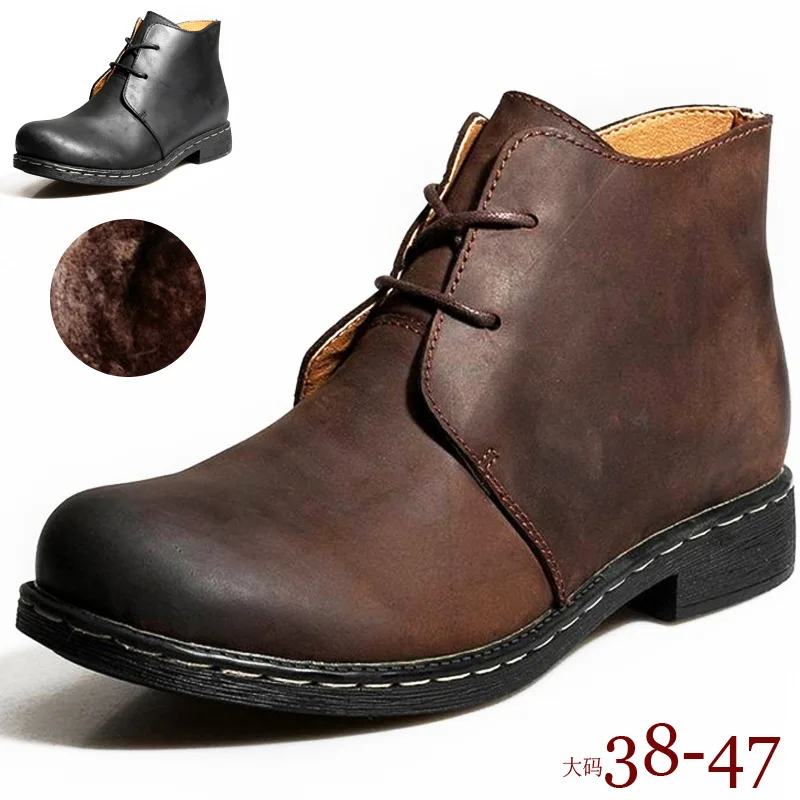

Men's martin boots high top cotton boots head layer crazy horse leather Korean version of large size boots 38-47