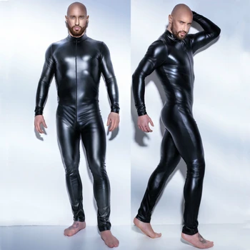

Men's interesting underwear, patent leather one-piece clothing, tight fitting imitation leather bar stage performance