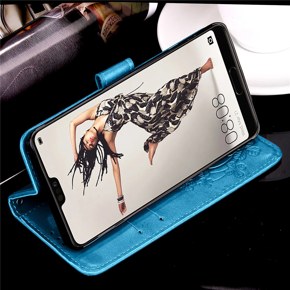 

Four Leaf Clover Case for Huawei P20 P Smart Z Mate 30 Y5 Y6 Y7 Y9 Lite Pro 2019 Leather Flip Cover With Card Slots Holder