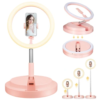 

Portable Fill Lamp Round Base Adjustable LED Ring Lamp Foldable Storage Mobile Phone Selfie Fill Lamp for Video Live Studio