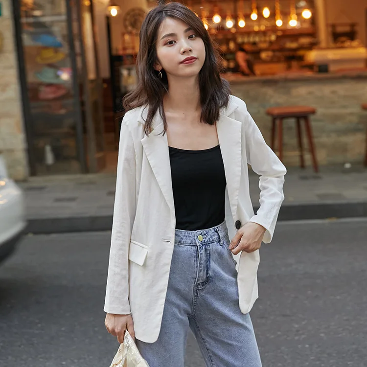 

Casual Suit Women's 2019 Autumn Clothing New Style Korean-Style INS Versitile Fashion Cotton Linen Loose-Fit One-Button Suit Coa