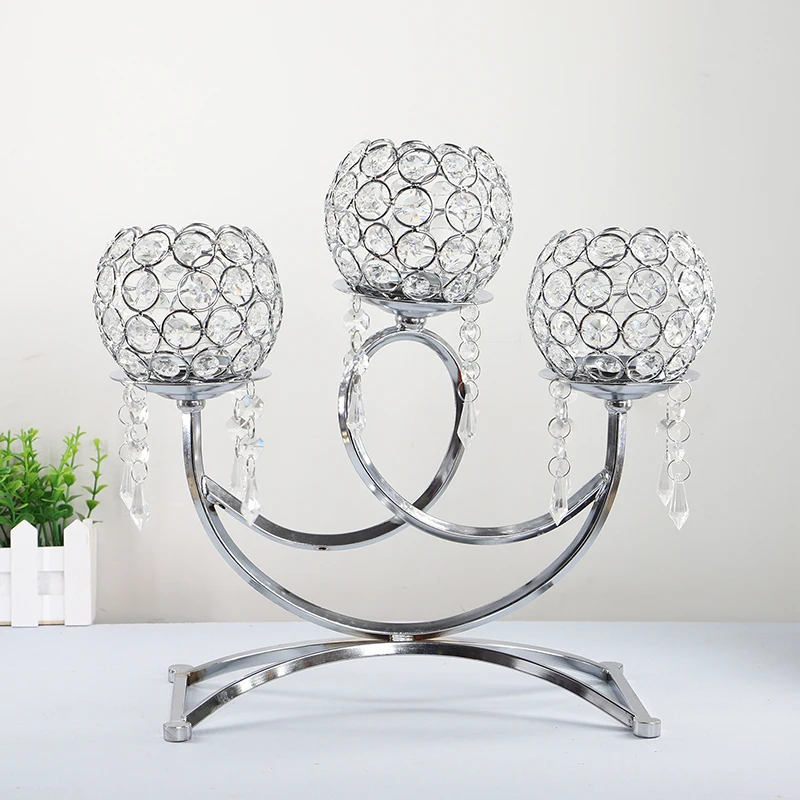 

3-arms Crystal Tealight Candle Holders Votive Candlestick Wedding Party Dinner Candelabra Table Centerpieces Decoration