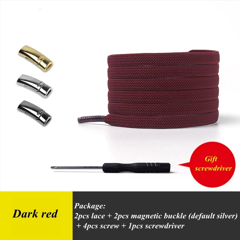 Dark red 1 пара, эластичные ботинки на плоской подошве, шнурки, магнитные, быстро не завязываются, шнурки для обуви, для детей и взрослых, унисекс, фиксирующие шнурки для кроссовок, шнурки для обуви - Цвет: Dark red