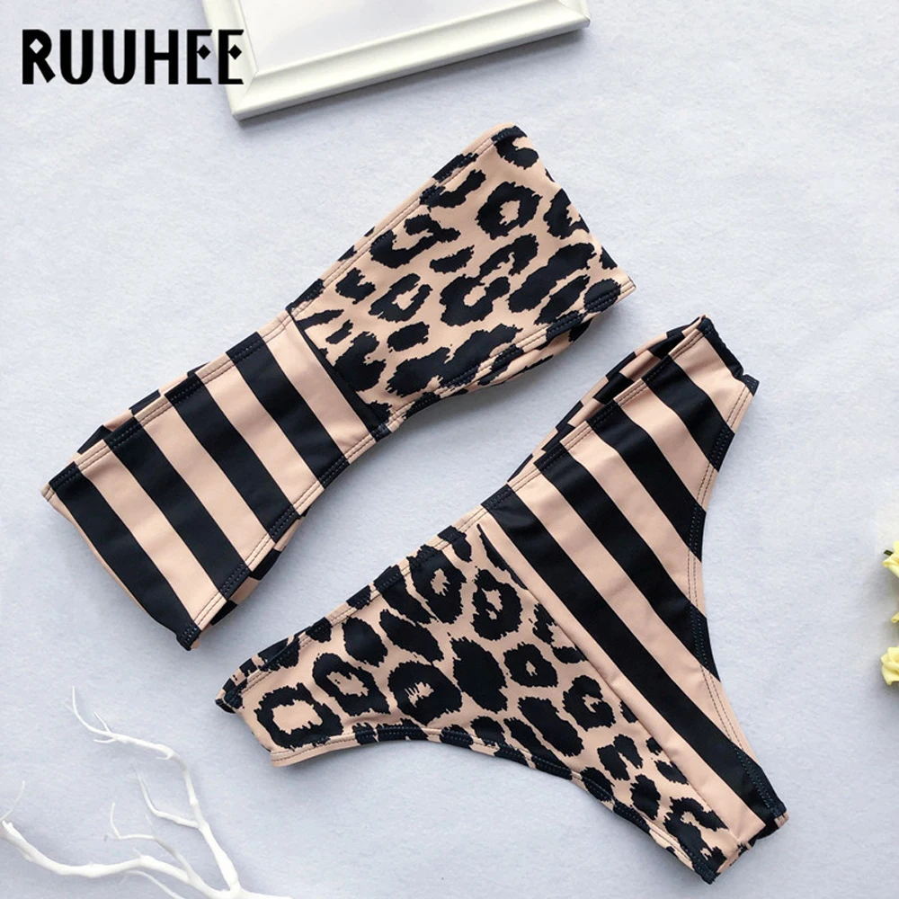 RUUHEE, сексуальный бандаж, бикини, купальник, Леопардовый, купальник для женщин, из кусков, бикини, набор,, хит, купальник, пуш-ап, женская пляжная одежда