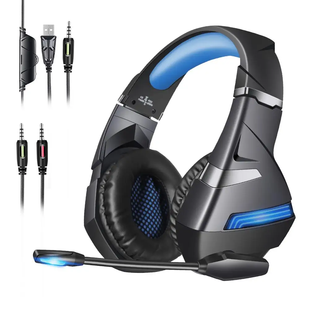 

New LED illuminated gaming headset, virtual surround sound USB headset gaming headset with microphone for PC PUBG