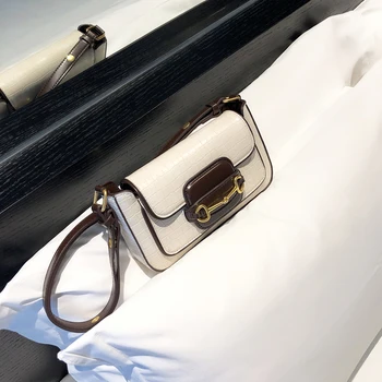 

Saddle Bag Women's New 2020 Fashion Women Bag Crocodile Pattern Horsebit Small Square Bag Shoulder Messenger Bag Underarm Bag