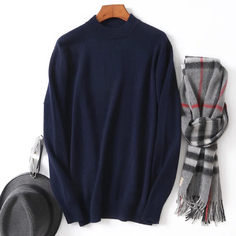 

2019 Winter New Style Cashmere Sweater Men Korean-style Half-Turtle-Neck Sweater Trend Woollen Sweater Cotton Knitwear Base Swea