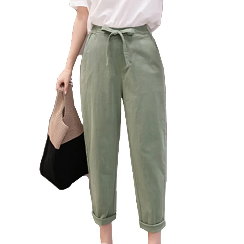 Новинка 2019 года; женские брюки с высокой талией в Корейском стиле; Свободные повседневные штаны-шаровары; тонкие женские брюки в тонком