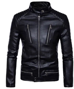 

2020 Casual men Motorcycle Leather Jacket high quality Stitching Waterproof biker Faux Leather Jackets