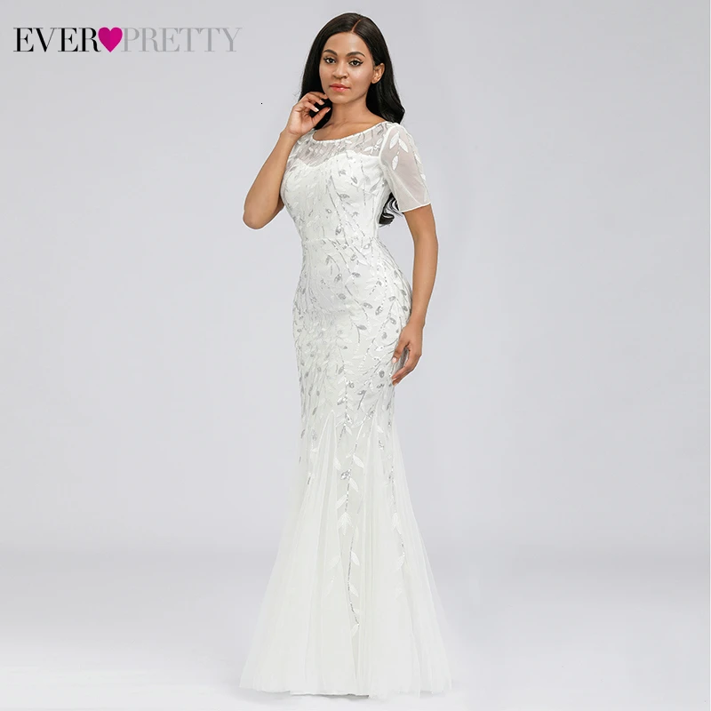 Белые свадебные платья размера плюс Ever Pretty EZ07707WH, расшитые блестками, с круглым вырезом, с коротким рукавом, свадебные платья русалки для невесты Suknia Slubna