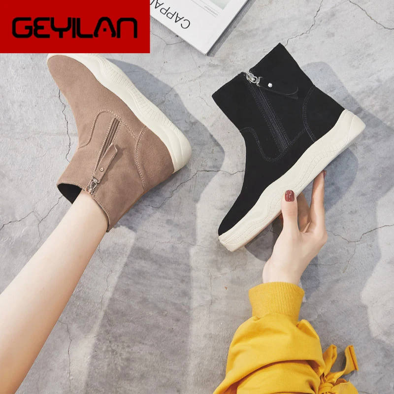 

SWYIVY Genuine Leather Martin Women Winter Shoes Platform Boots Women 2019 Fashion Solid Ankle Boots For Women Shoes Mesh Shoes