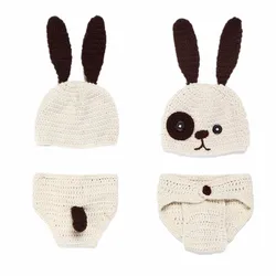 Costume de dessin animé 3D pour nouveau né, en forme de chien, ensemble de vêtements tricotés pour bébé, costume de photographie 