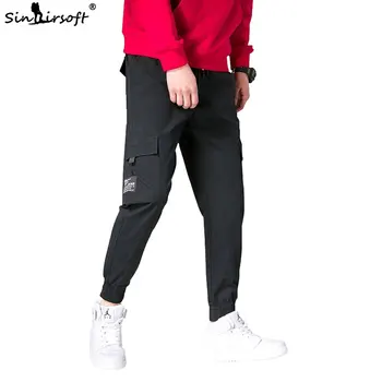 

SINAIRSOFT New Black Men's Jogging Pants Thin 2019 Men's Big Pocket Ankel Sports Pants Men's Spring Street Overalls Sweatpants