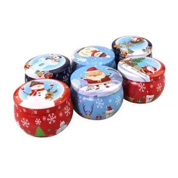 

Cute Xmas Tinplate Box Christmas Santa Snowman Elk Print Candy Tea Candle Box Candle Jar Colorful Xmas Gift Storage Box SN3451